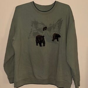 Croft and Barrow Men's Green Embroidered Bear Graphic Sweater L Y2K